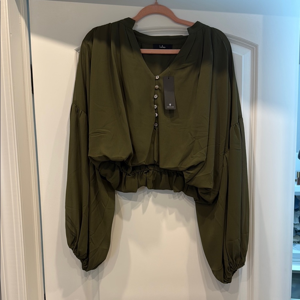 Lulu's Olive Green Button-Up Blouse